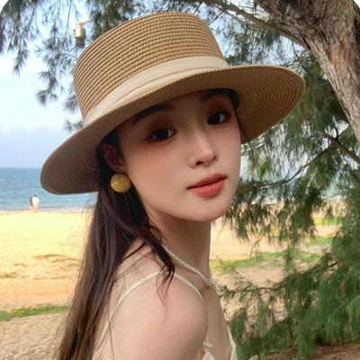 Wide Brim Straw Woven Hat Flat Brim Women's Sun Hat Fashion Sunscreen Bucket Hat  Beach