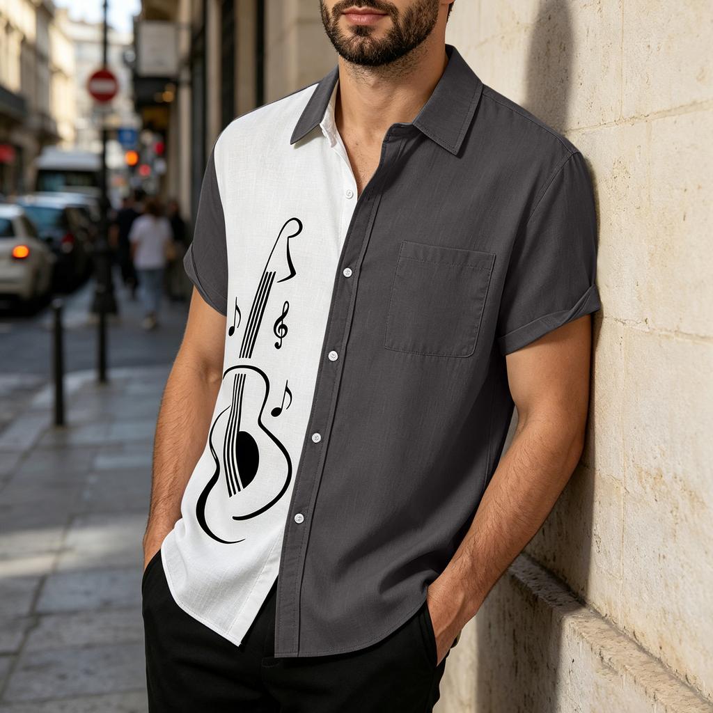 Men's Loose Fit Casual Short Sleeve Button Down Shirt - Relaxed Cotton Shirt for Daily Wear