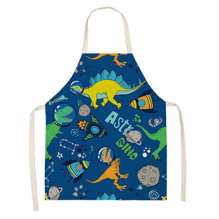 Dinosaur Print Apron with Hanging Neck, Sleeveless Cotton and Linen Apron, Kitchen Chores, Oil and Dirt Prevention Apron Can Be