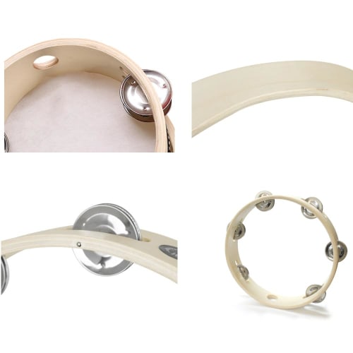 GYWHOOFT Portable 8-inch Tambourine, Handheld Wooden Headless Tambourine with Metal Bell and Single Row Jingle, Musical Percussion Toy