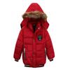 Jongens Jas Herfst Winter Effen Kleur Verdikken Capuchon Rits Mode Bontkraag Kinderen Warmhouden Bovenkleding