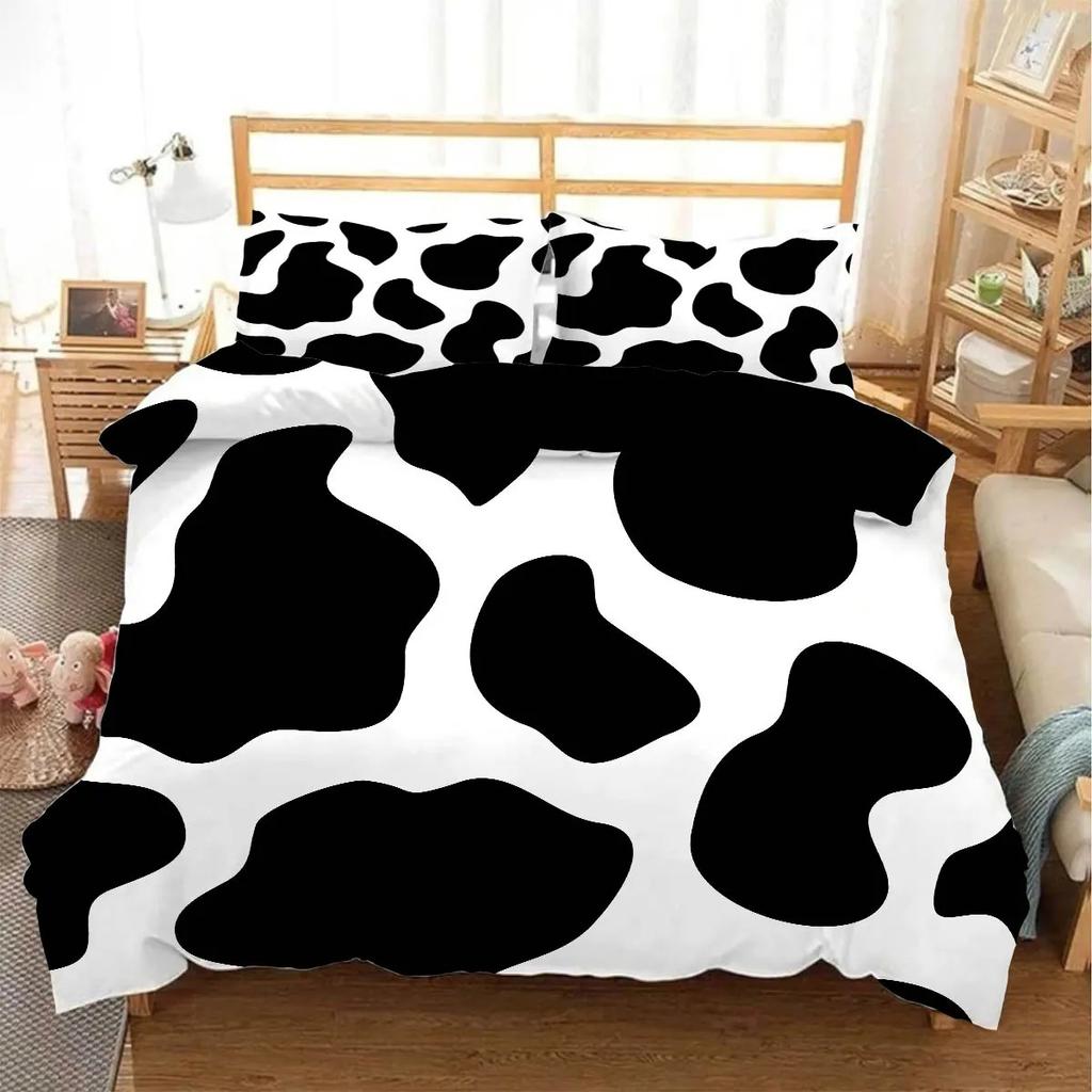 Black And White Milk Pattern Bedding Set Simple Style Soft And Comfortable Duvet Cover Set 2/3-Piece Children's Duvet Cover Set