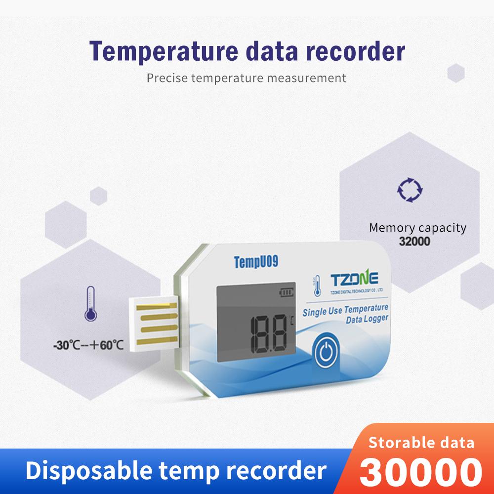 USB Temperature Data Logger Single Use Temp Recorder 32000 Sets PDF Report IP67 Waterproof Temp Datalogger for Warehouse Storage