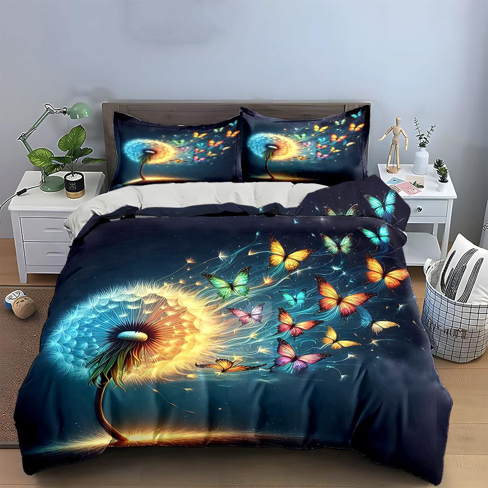 Butterfly Dandelion Art Decor Set Soft Comfortable Duvet Cover Bedding Set Included 1*Duvet Cover & 2*Pillowcases, Gift