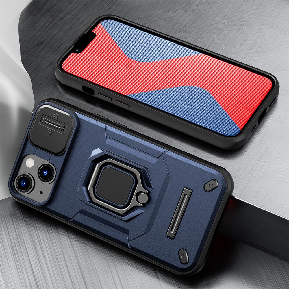KEYSION Shockproof Case for iPhone 14 Pro Max 14 Plus Slide Camera Lens Protection Ring Stand Phone Cover for iPhone 13 Pro Max