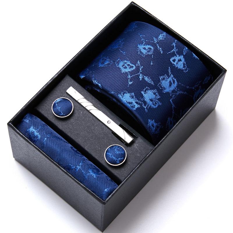 Men's Six-Piece Solid Color Polyester Silk Jacquard Tie Set with Custom Logo