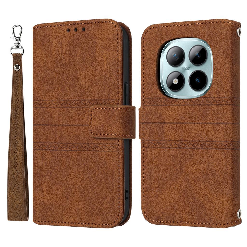 Dla Xiaomi Poco M8 Pro 5G/Redmi Note 15 Pro+ 5G (Światowy) Etui Portfel Skóra Miękka w Dotyku Wytłaczane Etui na Telefon ze Sznurkiem na Nadgarstek