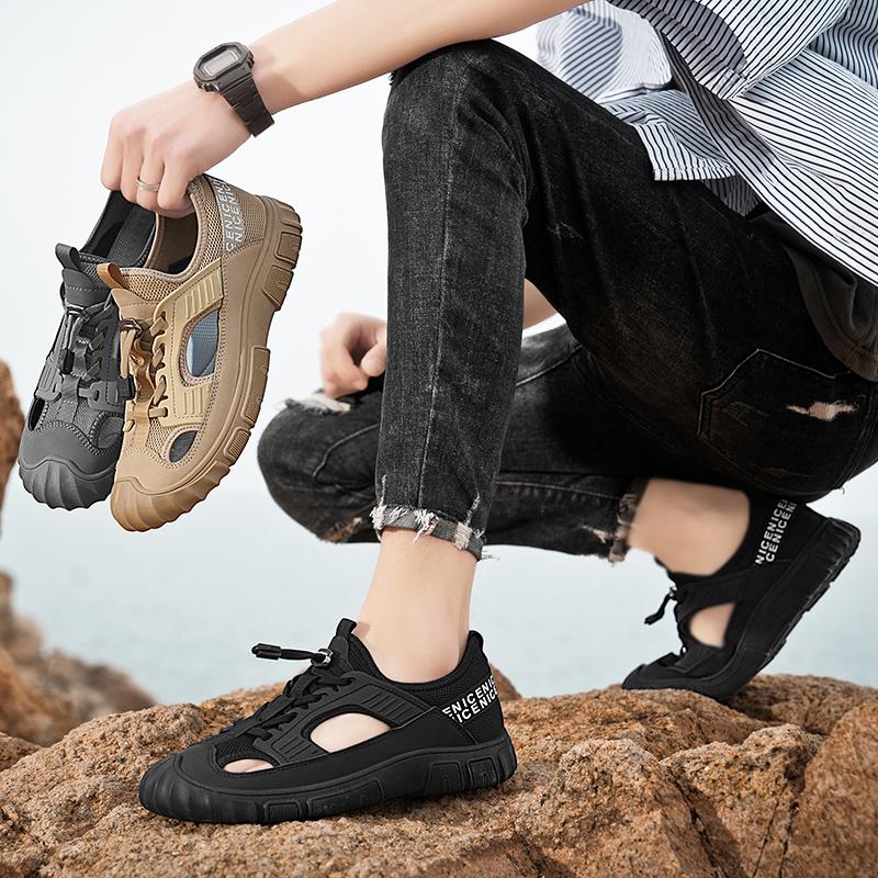 2025 Summer Man Sandals Mesh Perforated Breathable Outdoor Anti Slip Beach Thick Soled Lazy Fashion Casual Sandals for Men