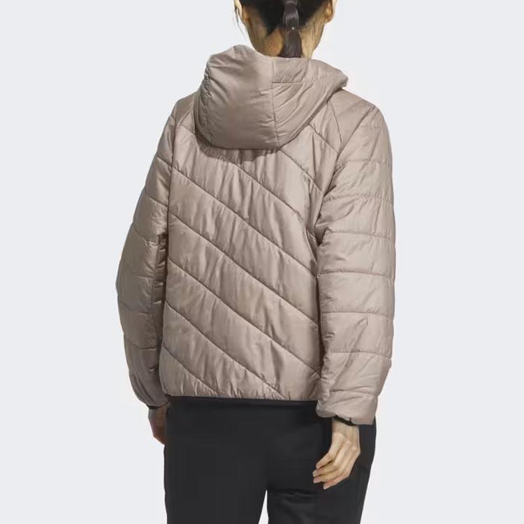Adidas Lightweight Padded Jacket With Solid Color Logo Long Sleeve Hooded Coat Women Jacket Light-Brown IL9017