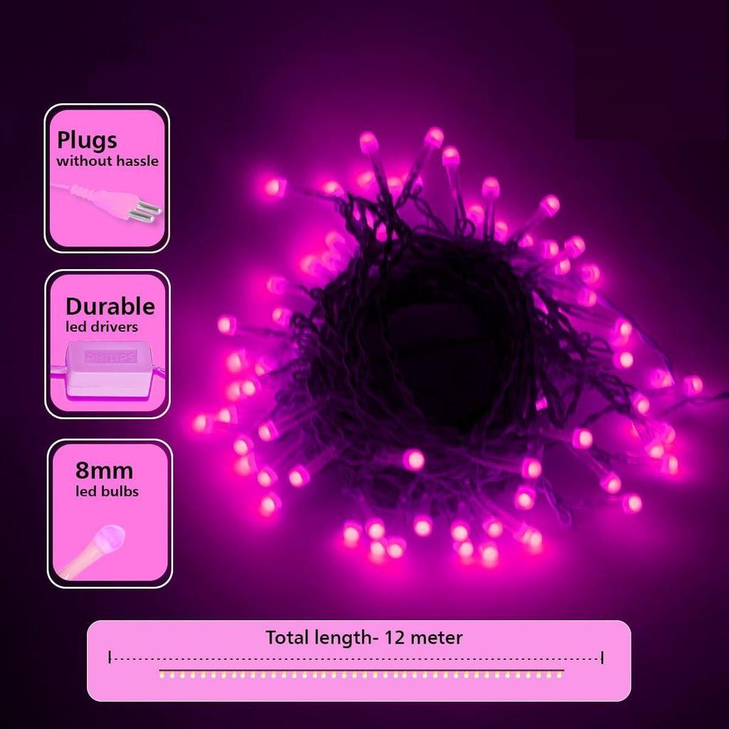 Starlit 12 Meter 72 LEDs String Light for Decoration | Festival LED String Light for Diwali, Christmas and Home Decoration| Pink, Pack of 1