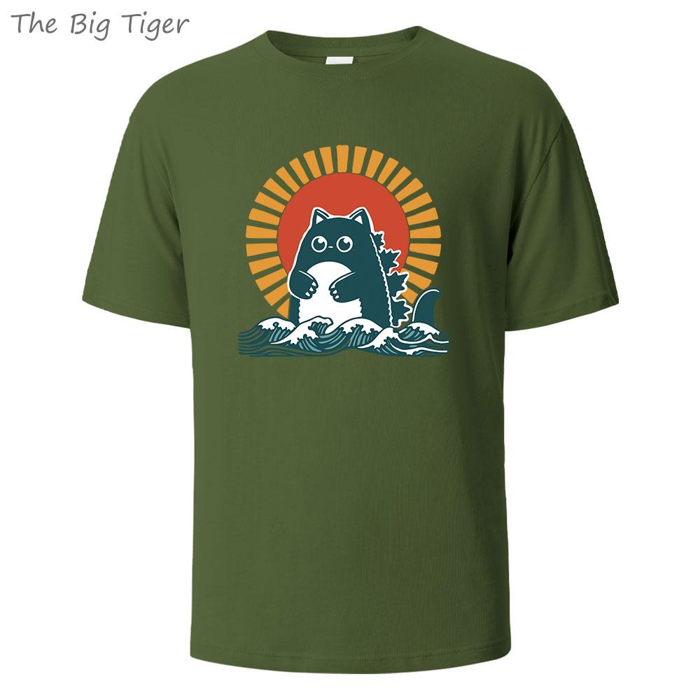

Cat Printed Soft 100 Cotton Mens Tee Lightweight Breathable Minimalist Round Neck Design Comfortable Loose Fit Mens Tshirt 3XL