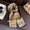 Spring and Summer Flower Double-layer Scarf, Streamer Strap, Bag Decoration, Suit Scarf, Small Long Headband, Silk Scarf, Women's Printing Is Narrow a