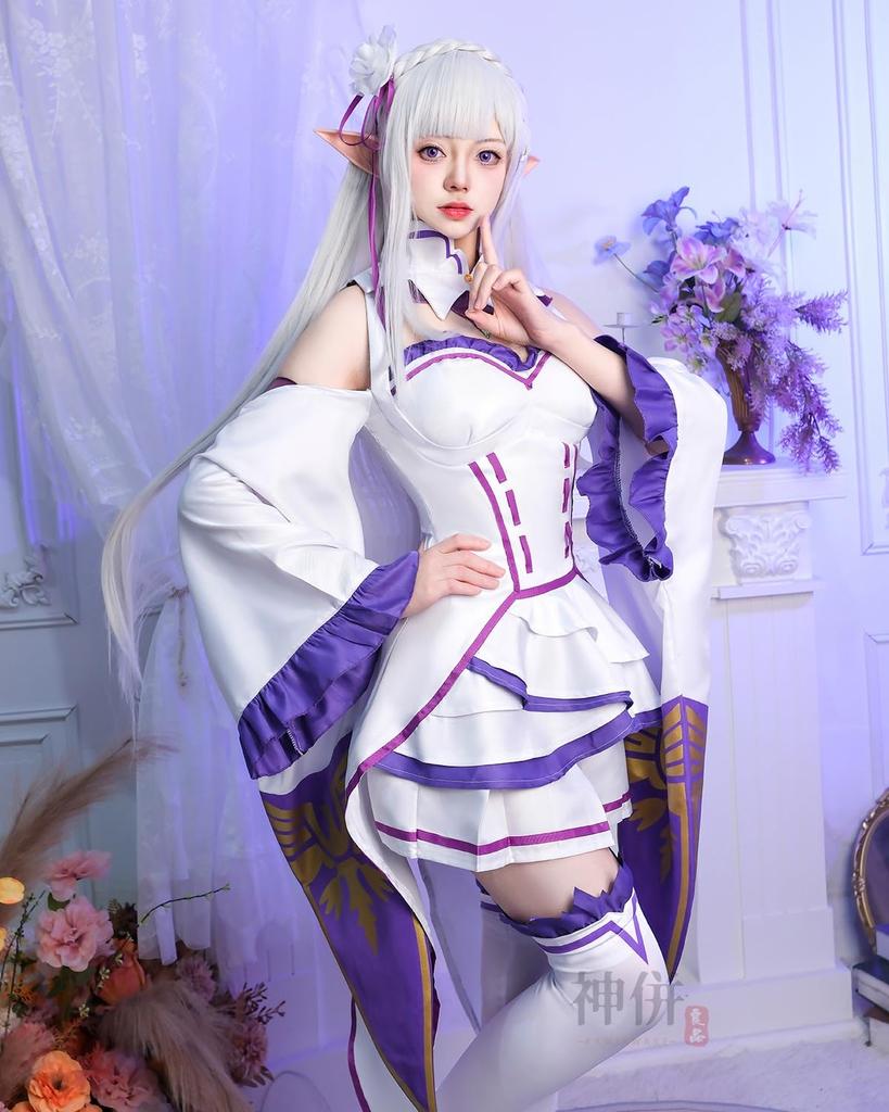 Emilia Cosplay Spiritualist fra Voksen Cosplay Kostyme for Kulturelle og Sceneopptredener Parykkstørrelse [Utmerket Kvalitet] Parykk, ReZero, Kostyme,