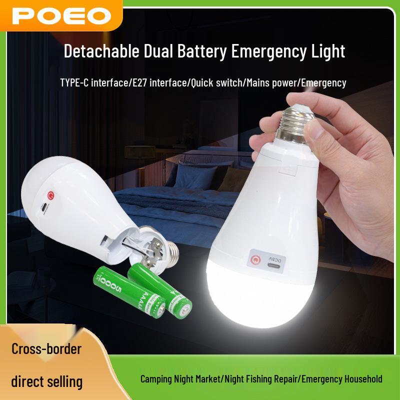 LED Emergency Bulb: Dual Battery, USB Rechargeable, Super Bright for Camping & Outdoor Night Markets
