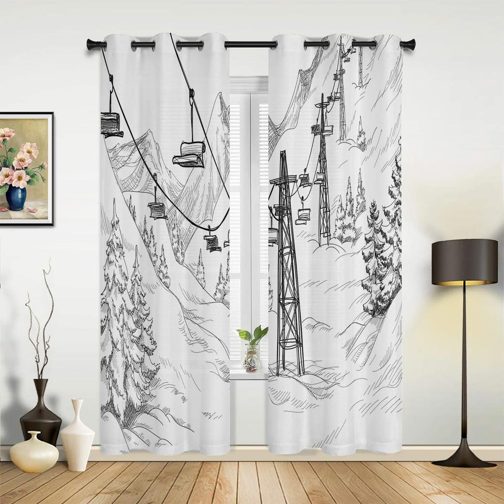 Winter Schneeberg Morgenlandschaft Hausvorhänge für Schlafzimmer Wohnzimmer Vorhänge Küche Kinder Fenstergardine Heimdeko