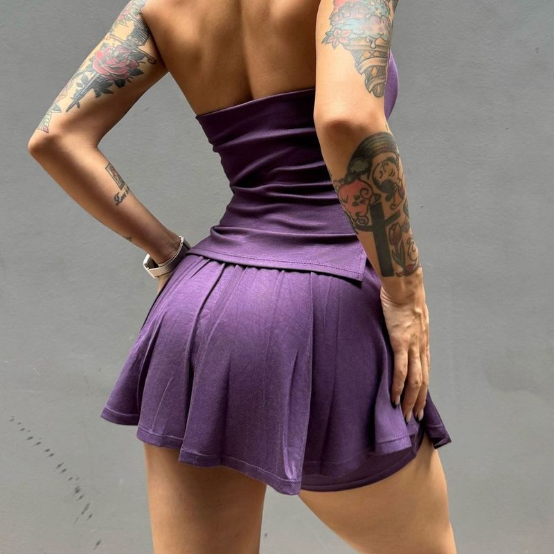 

European and American Sexy Hanging Neck Sports Vest Women Fitness Bra Outdoor Running Yoga Underwear Beauty Back One Fixed Cup Purple Skirt M