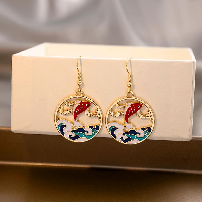 Fashion Cute Fox Koi Cat Rabbit Earrings for Women Girls Sweet Cartoon Enamel Painted Animal Earrings Jewelry Gift