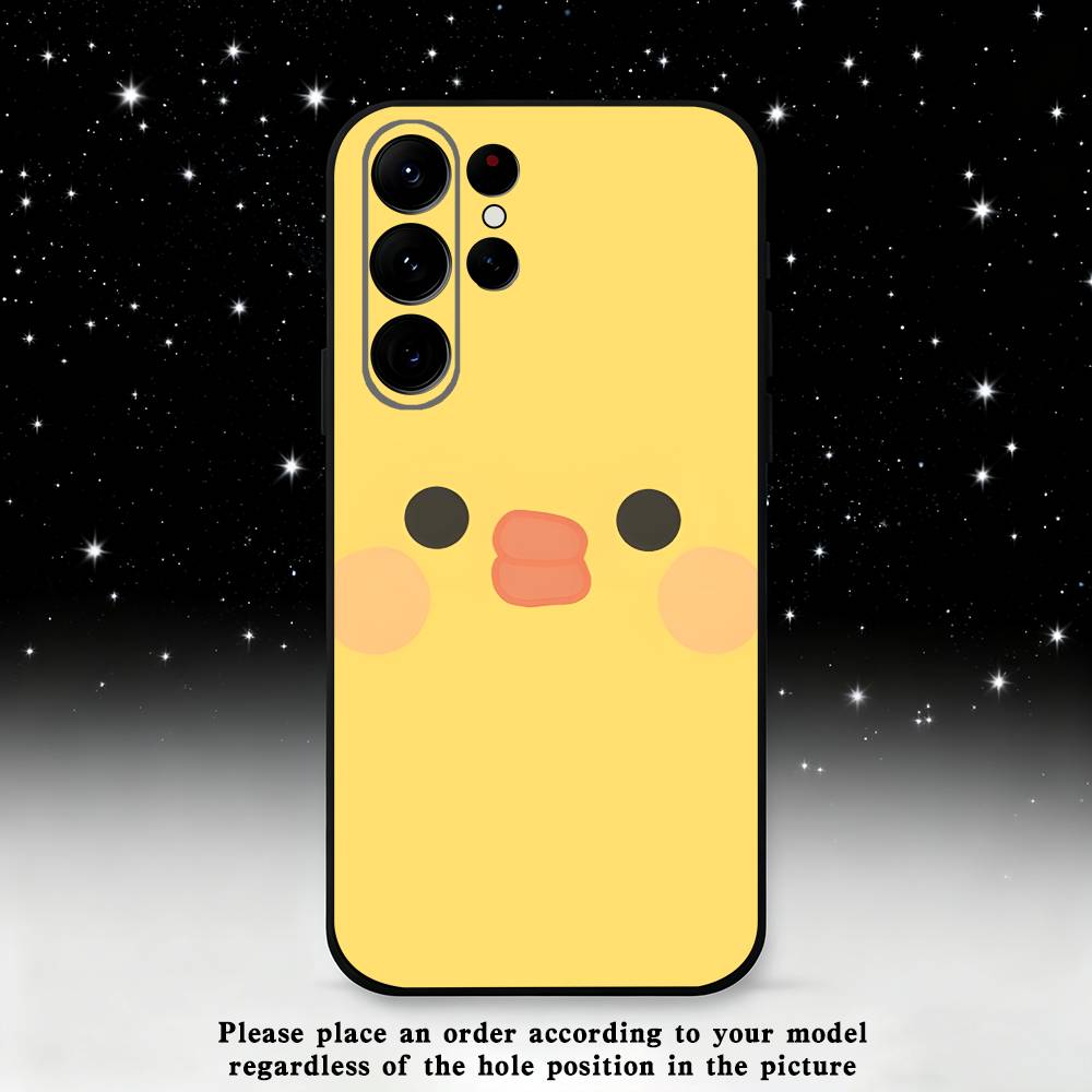 Cute Little Yellow Duck Phone Case For Samsung S25,S24,S23,S22,S21,S20,S10,Ultra,Plus,Lite,FE,Soft Silicone Black Cover
