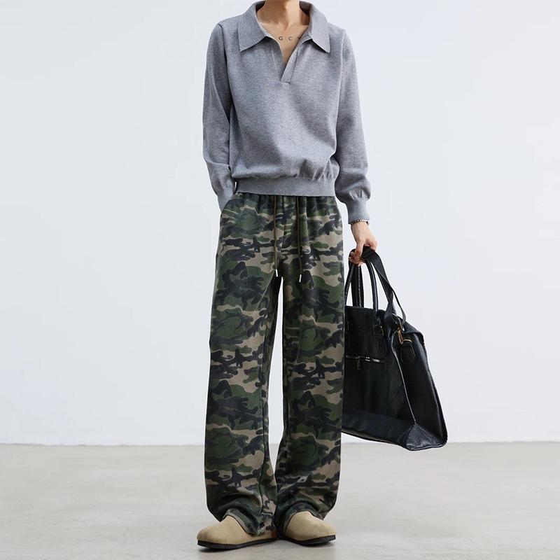 Pantalons décontractés droits à outils américains amples nouveau camouflage pantalon décontracté droit pour hommes pantalon large rétro polyvalent taille élastique cordon de serrage d'automne