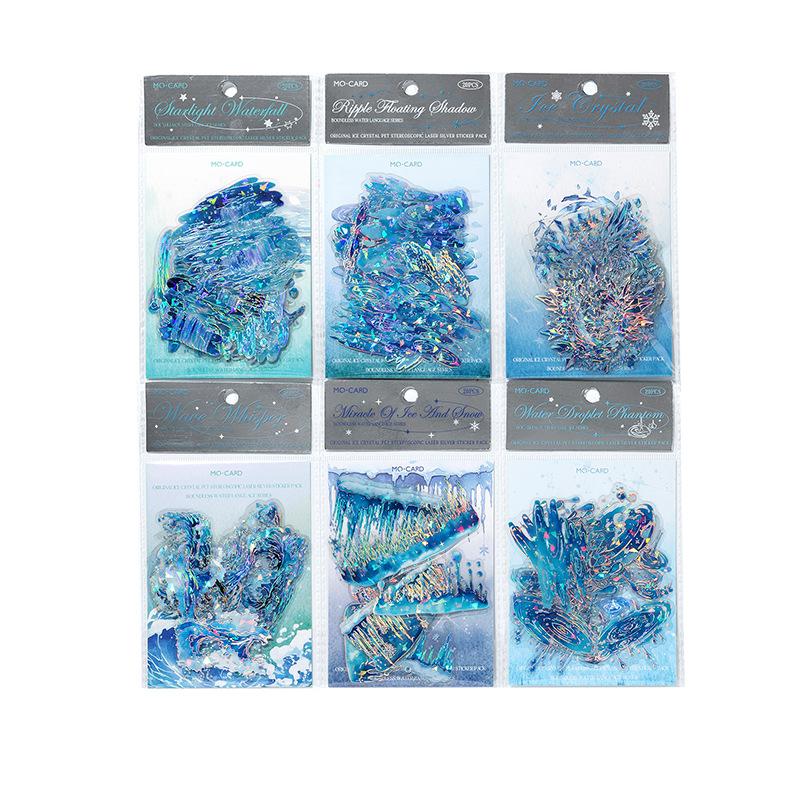 20 Pièces/sac Autocollant PET Laser Goutte de Pluie Ondulation Scrapbook Journal Paysage Décoration DIY Étui de Téléphone Art Journal Décalcomanie Étanche