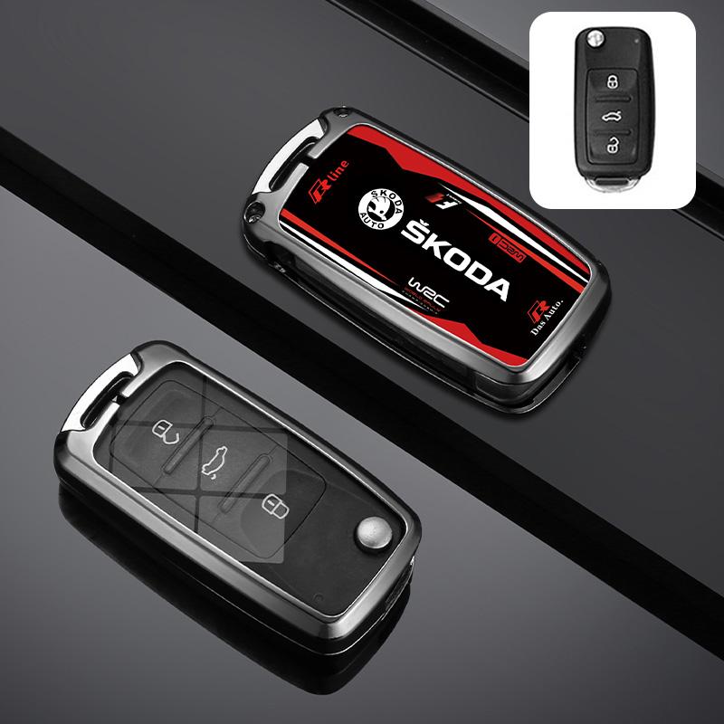 Car Flip Remote Key Fob Case Cover For Skoda Octavia A5 A7 Fabia Superb Kodiaq Karoq Protector Shell Bag Keychain AccessoriesTX5