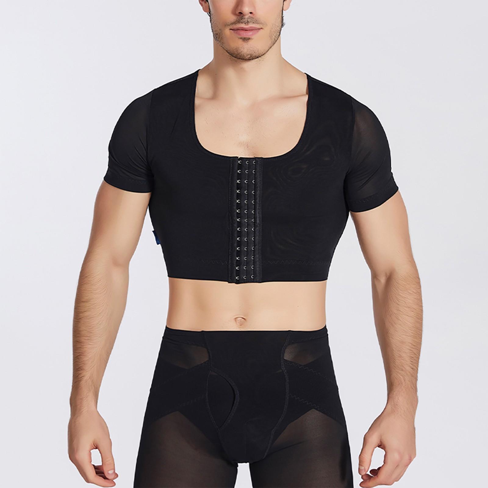 

Мужской высокоэластичный дышащий корректирующий жилет с пуговицами спереди на груди, короткий рукав, корректирующий облегающий жилет L чёрный