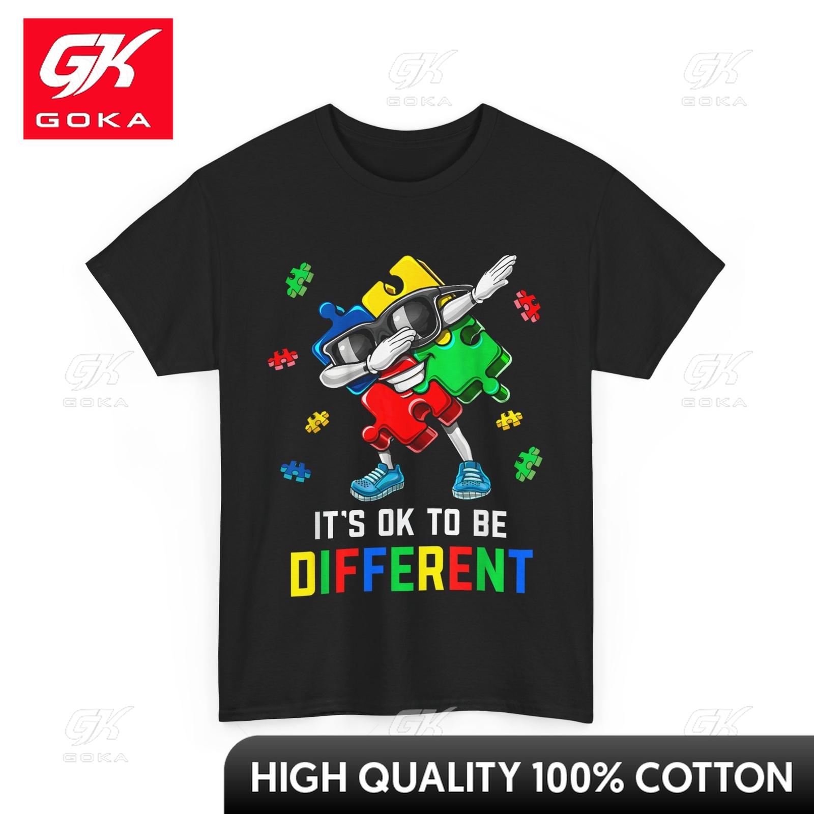 Autism Awareness Its Ok To Be Different Dabbing Daily Wear Casual Collar Witty Relaxed Fit Pure Cotton Graphic Tee S