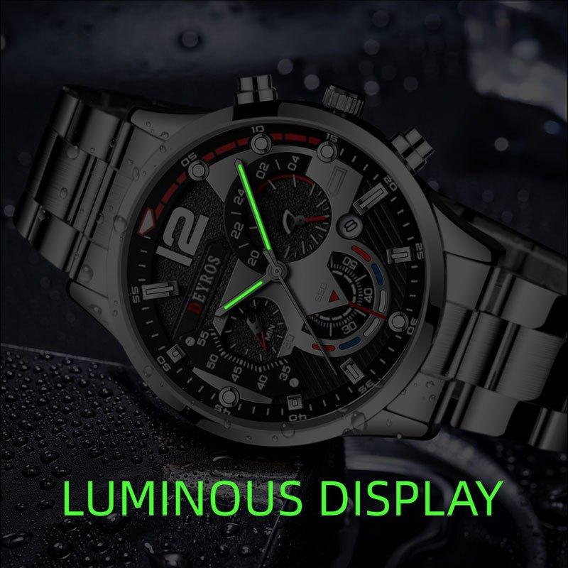 DEYROS Watches Men Watches Date Men's Watches Six Hands Steel Bracelet Watches Quartz Watches Sport Men Watches Luminous Watch Men