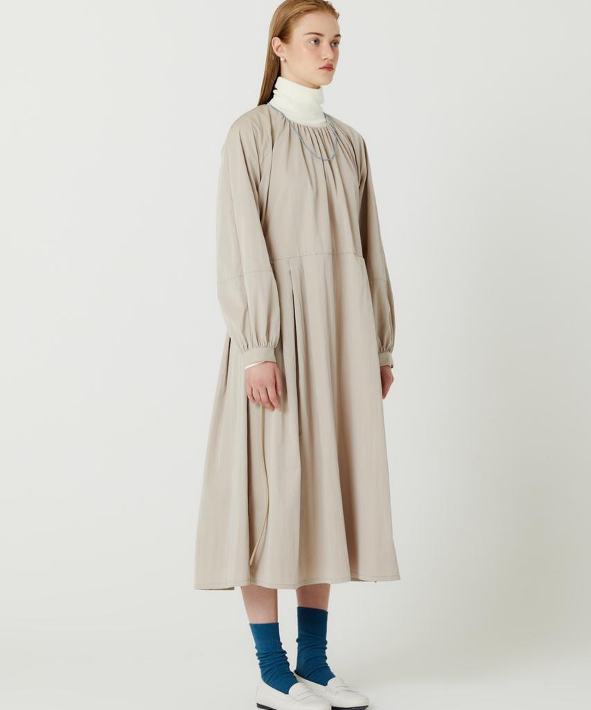 The Studio K Raglan Sleeve Neck Shirring Detail Long Dress (Beige)