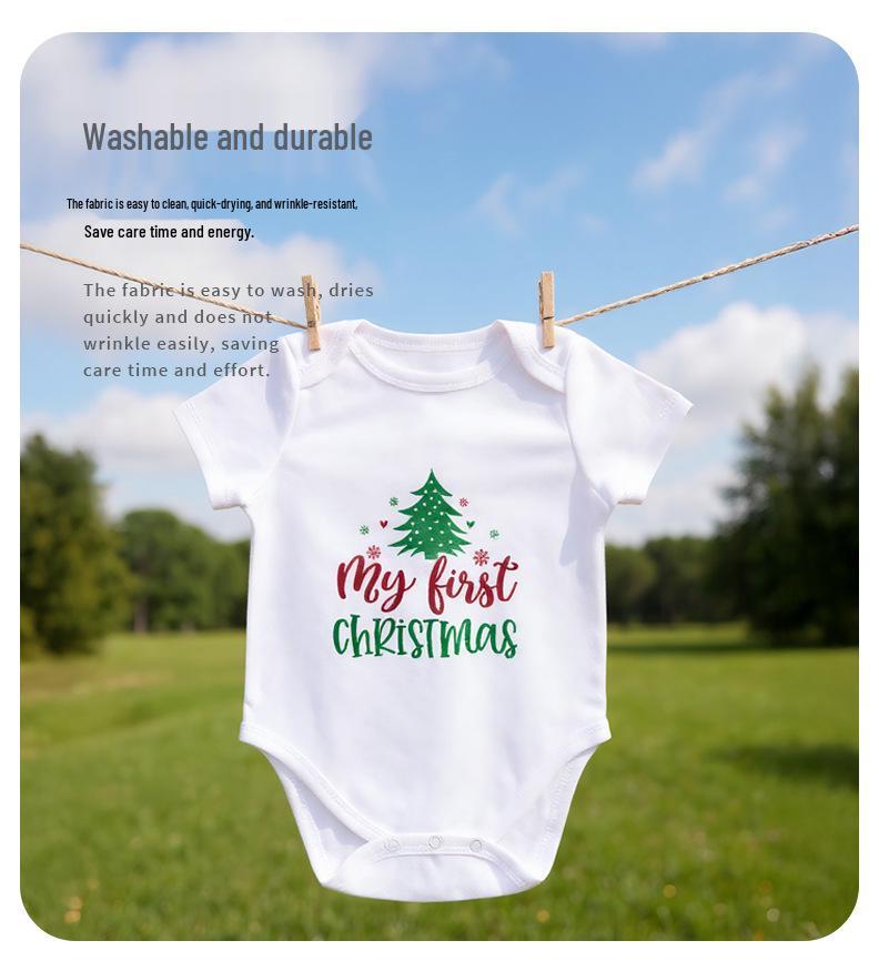 Four Seasons Baby Bodysuit: Newborn Triangle Romper with Christmas Print, Short Sleeve Onesie for Comfortable Outings