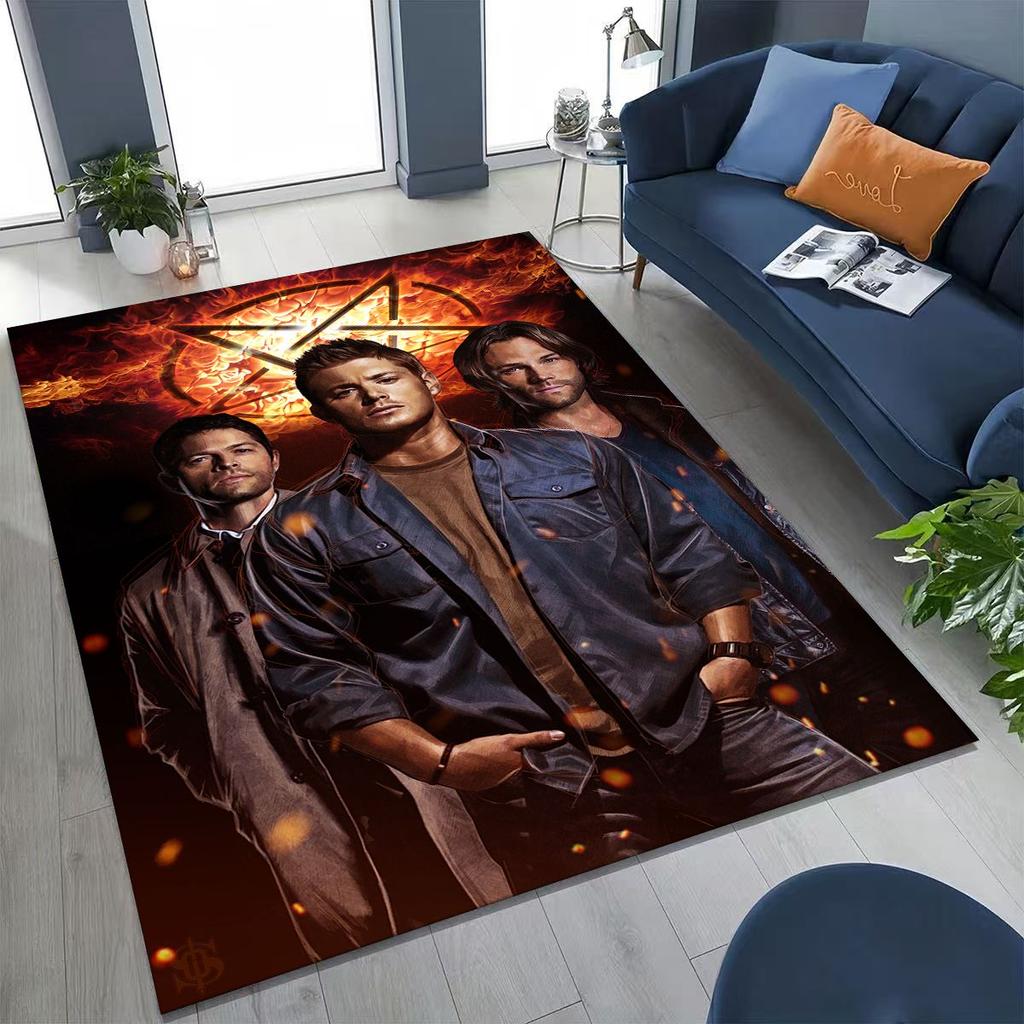 Tapete SPN Supernatural Dean Sam Winchester Castiel para Quarto Sala Sofá Casa Capacho Decoração, Tapete de Chão Grande Antiderrapante para Crianças