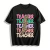 Leopard Lightning Print Teacher Themed Casual Short Sleeve Top Pure Cotton T-shirt
