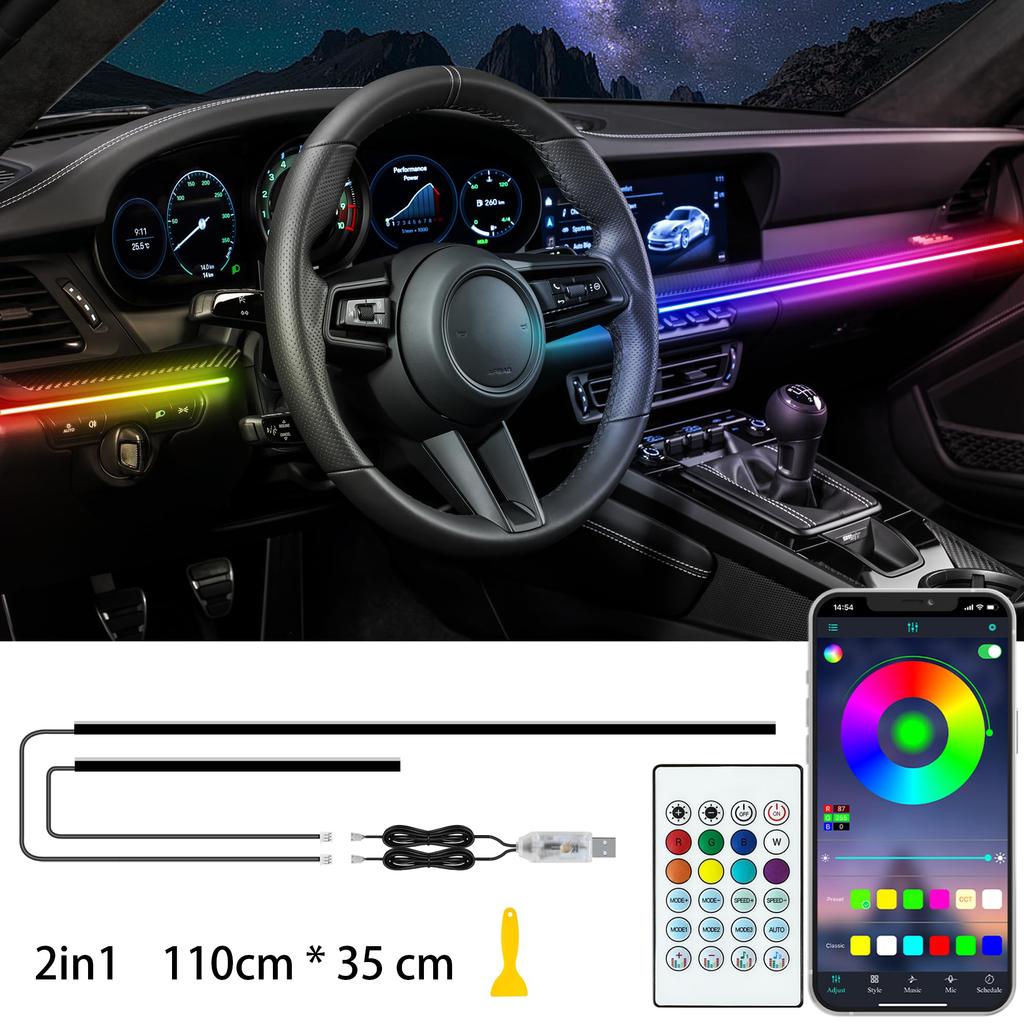 Colorful Car Ambient Lights 22 In 1 Automobile Atmosphere Lamp Acrylic Light Guide Strip Symphony Car Decorative Light 64 Colors