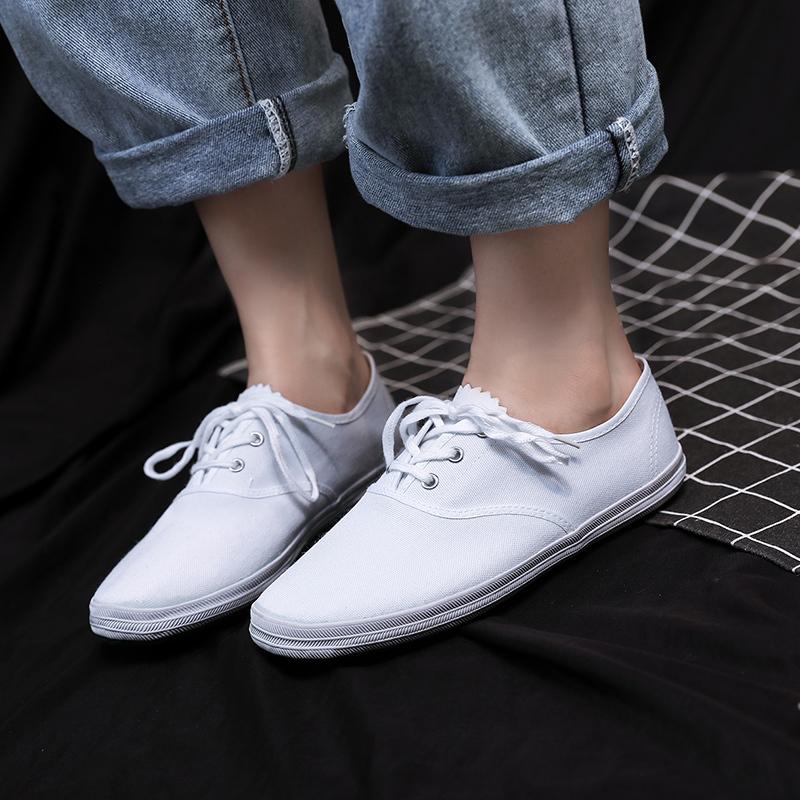 Fashion Spring Sports Casual Shoes Women Fashion Round Head Deep Mouth Cloth Front Lacing Soft Sole Non-slip Flat Shoes