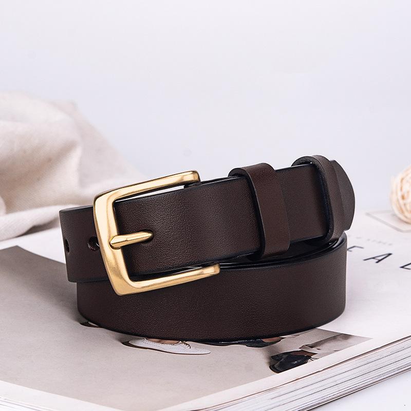 

Новый европейский и американский ремень с медной пряжкой-пином, ремень из юфти, первый слой коровьей кожи, чистая коровья кожа, тонкий ремень