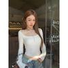 Kumikumi Sweet Gyaru Style Temperament Solid off-the-Shoulder Long sleeves Shirt Women Autumn Slim fit Slimming Bottoming Shirt Top