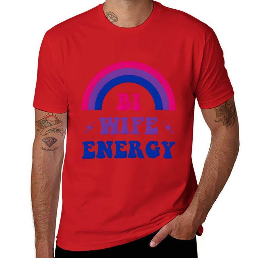 Bi Wife Energy Duma Biseksualna Flaga Biseksualna Wsparcie LGBTQ T-shirt grafika moda koreańska męskie białe t-shirty