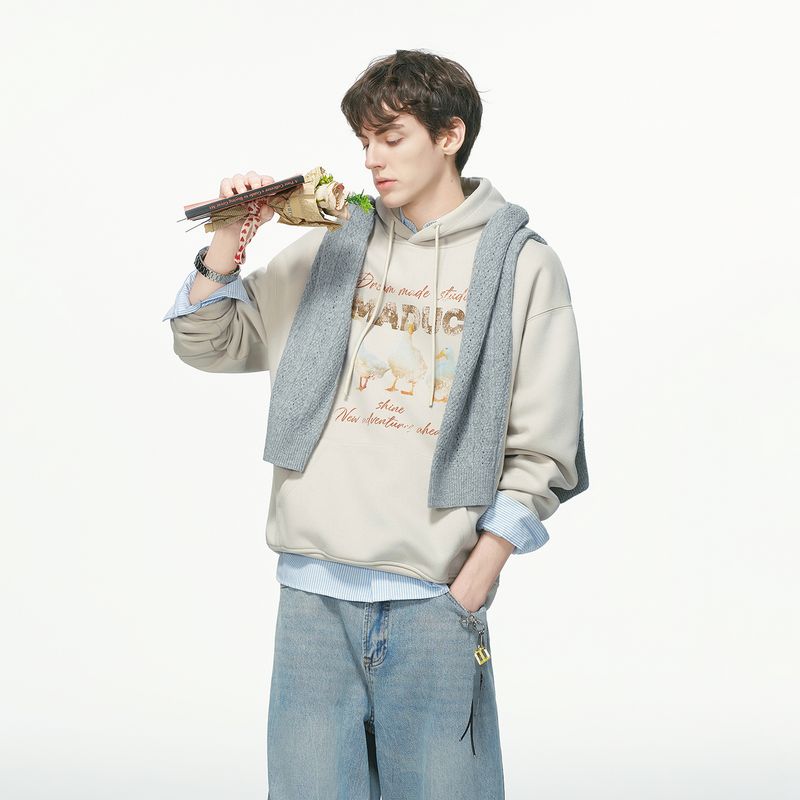 

Dream Made Good Luck Duck Print Heavyweight 400g Sweatshirt for Men 2025 New Autumn and Winter Casual Hooded Jacket Light Apricot X L