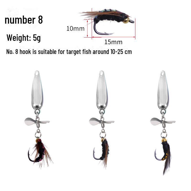 Köder-Mod: Kein Guss, Motten-Pailletten, Propeller, Mikro-Pailletten, Mücken- und weiße Stangenhaken, gewellter Mund.