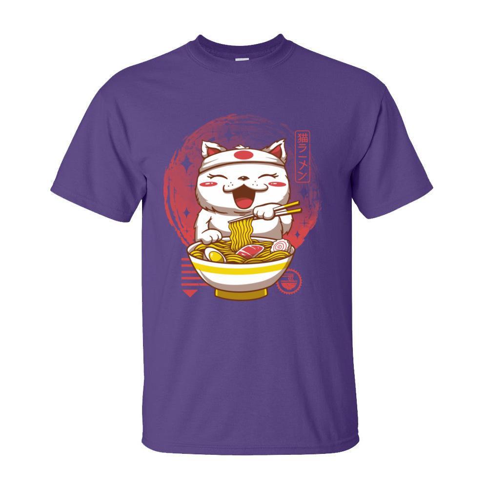 Neko Ramen Tops  Tees Adult Kawaii Cartoon Tshirt Men Graphic Cat Noodle Lover 100 Cotton Short Sleeve T Shirt