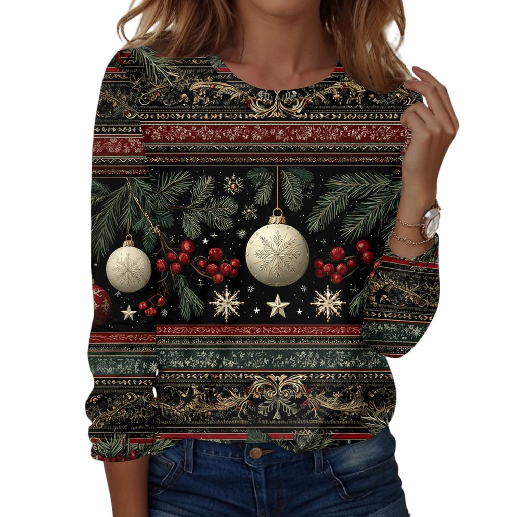 Women's Fashion Casual H Printed V-Neck Long Sleeve Decorative Button T-Shirt Tops