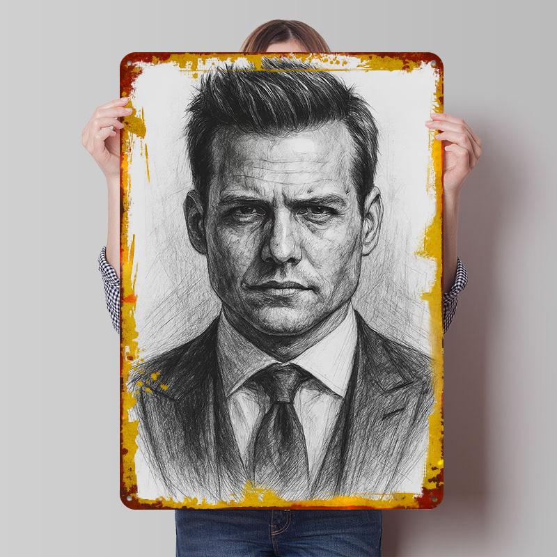 

Harvey Specter Portrait Printed Poster Customized Wall Art Retro Vintage Metal Tin Signs for Interior Decoration Living Room 7.9x11.8In(20x30cm)