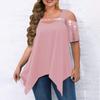 Damen-Top in Übergröße, kurzärmelig, lässig, mit Pailletten, hohl, T-Shirt, plissiert, fließend, Sommer-Tops
