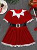 Children Girls Christmas Mrs Santa Claus Cosplay Costumes Holiday Festive Suit Party Fancy Dress with Hat Set