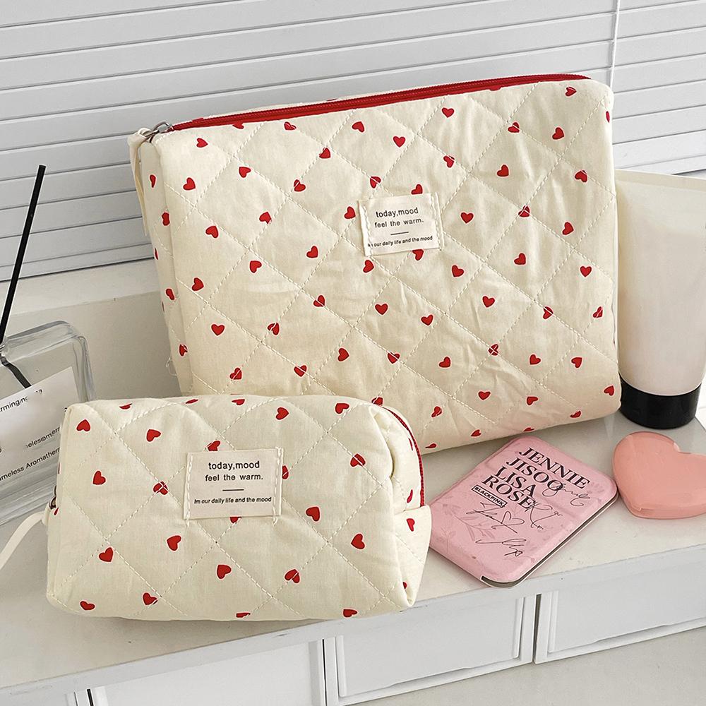 Fashion Ins Style Heart Quilted Makeup Bag - Large Capacity Travel Toiletry and Cosmetic Organizer