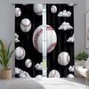 2pcs Classic Baseball Ball Polyester Curtains, Sports Themed Drapes In White, Gray, and Red for Game Rooms, Home Decor