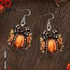 Fall Leaf Jewelry 1 Pair Pumpkin Earrings for Women, Acrylic Dangle Drop Fashion with Plaid Bow, Halloween Holiday Party Comfortable Hook