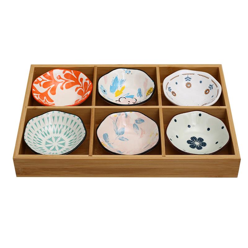 Nordic Style Bamboo & Ceramic Divided Dipping Dish Set