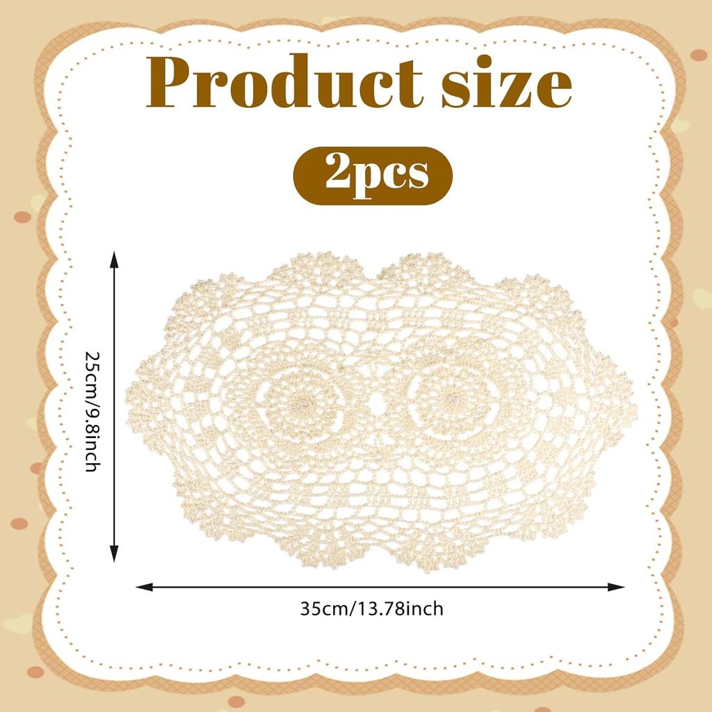 2 Pcs Vintage Lace Placemats Handmade Oval Cotton Crochet Placemats 14x10 Inch Floral Table Mats for Dining Cotton for Furniture Table Bedrooms Home