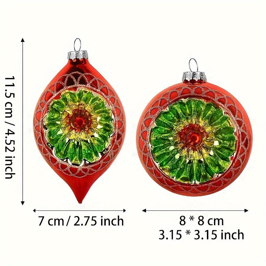 2pcs Elegant Double Pointed Glass Ball Ornaments with Floral Design Durable Hanging Christmas Tree Decorations for Festive Home Party Ambiance